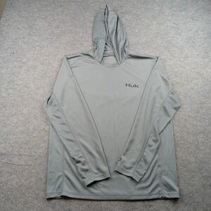 Huk Shirt Mens Medium Gray Hooded Performance Fishing Long Sleeve Lightweight
